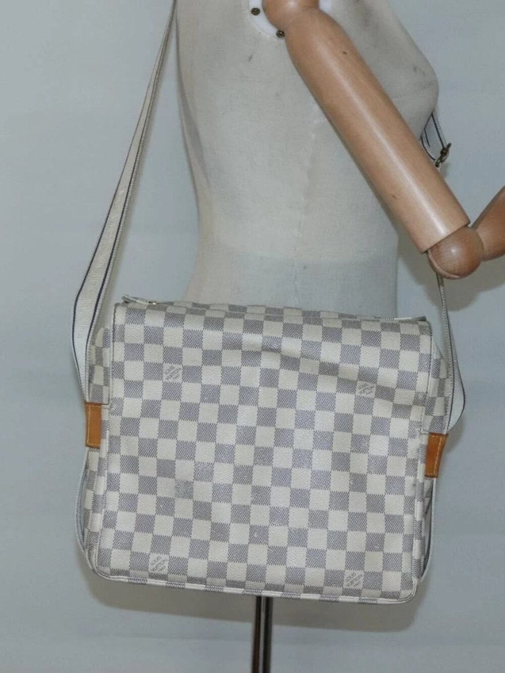 LOUIS VUITTON Damier Azur Naviglio Shoulder Bag N51189 LV Auth 128957